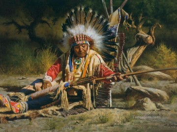 Art occidental américain Indiens 65 Peinture à l'huile